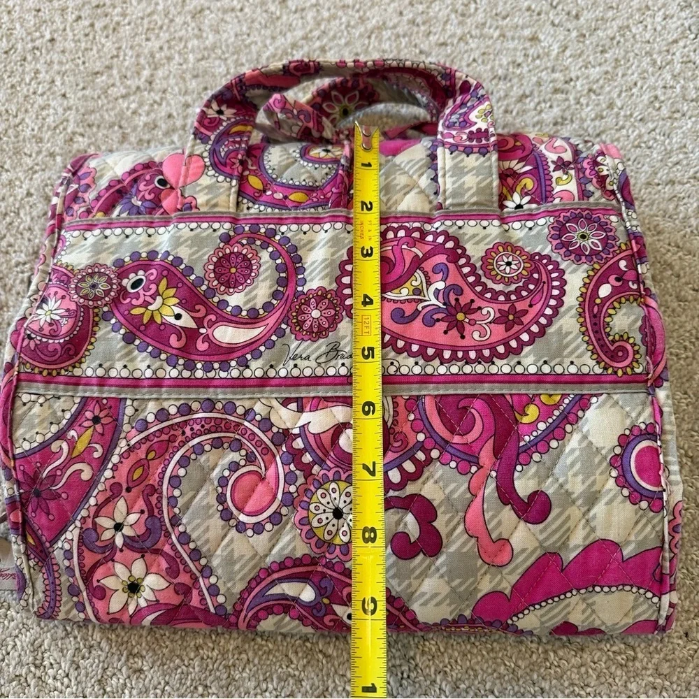 Vera Bradley Pink Paisley Meets Plaid Makeup Bag Hanging Travel Handle Quilted